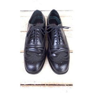 Mens black leather oxfords/vintage leather wing tips/black leather shoes/12 D